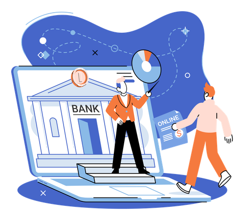 Man checking online bank operation with statement  Illustration