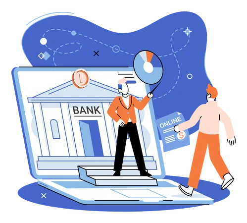 Man checking online bank operation with statement  Illustration