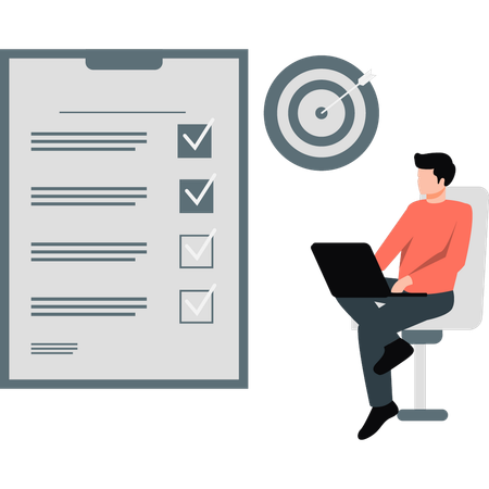 Man checking online clipboard list on laptop  Illustration