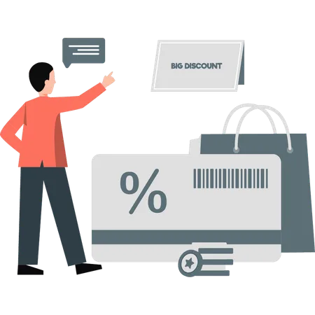Man checking online discount  Illustration