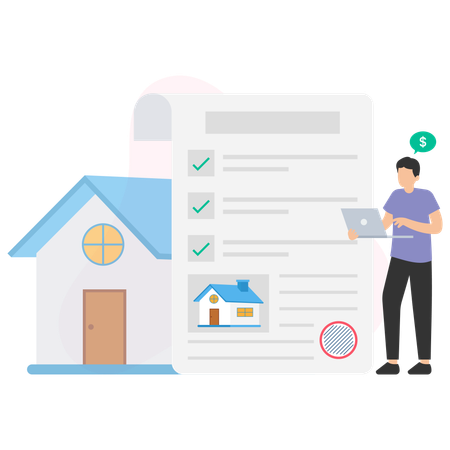 Man checking online home agreement  Illustration