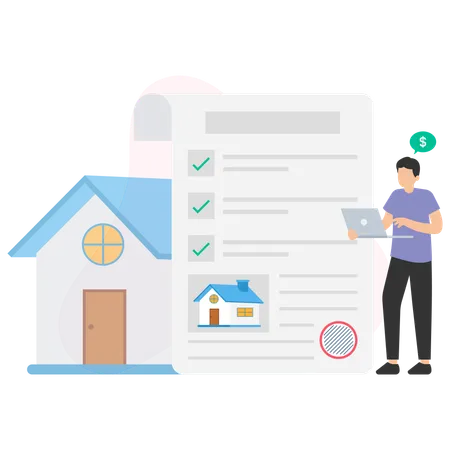 Man checking online home agreement  Illustration