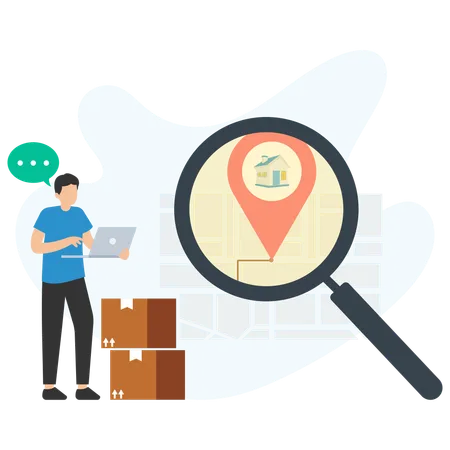 Man Checking Parcel Location  Illustration