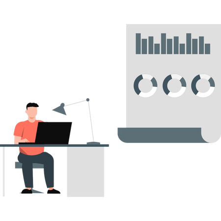 Man checking pie chart  Illustration