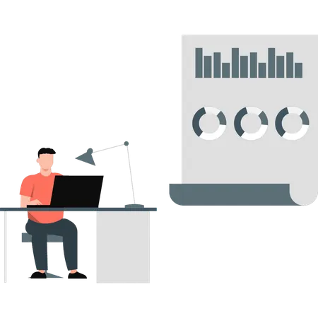 Man checking pie chart  Illustration