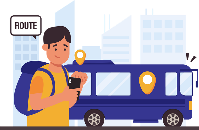 Man Checking Public Transport Routes  Illustration