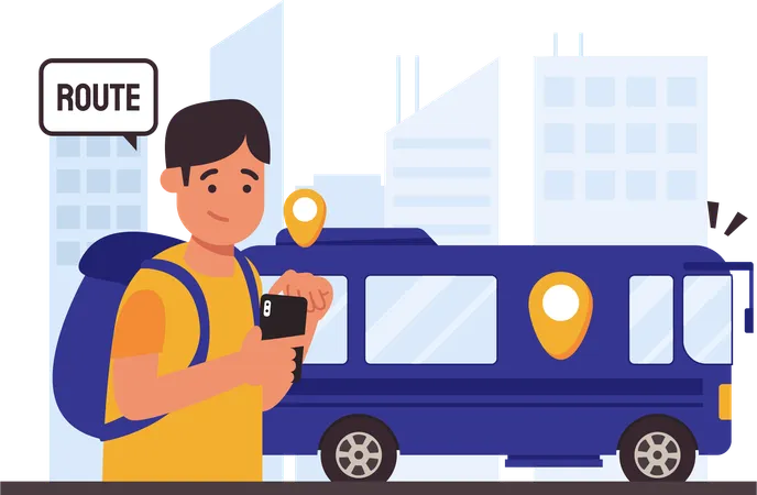 Man Checking Public Transport Routes  Illustration