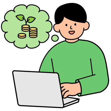 Man Checking Savings from Energy Conservation Efforts Illustration