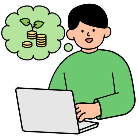 Man Checking Savings from Energy Conservation Efforts  Illustration