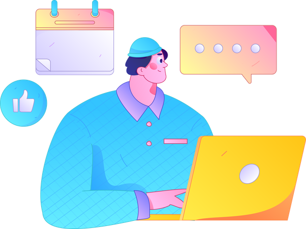 Man checking schedule while doing online chatting  Illustration