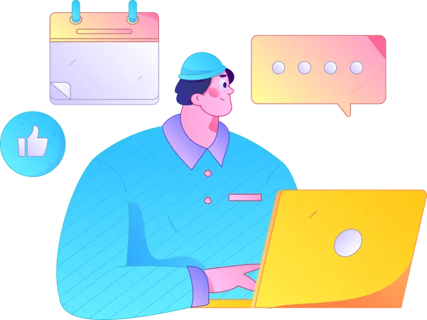 Man checking schedule while doing online chatting  Illustration