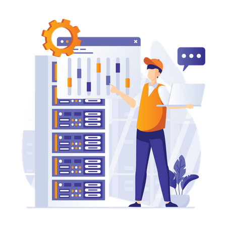 Man checking Server security  Illustration