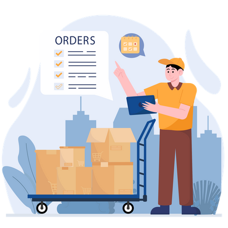 Man Checking Shipments  Illustration