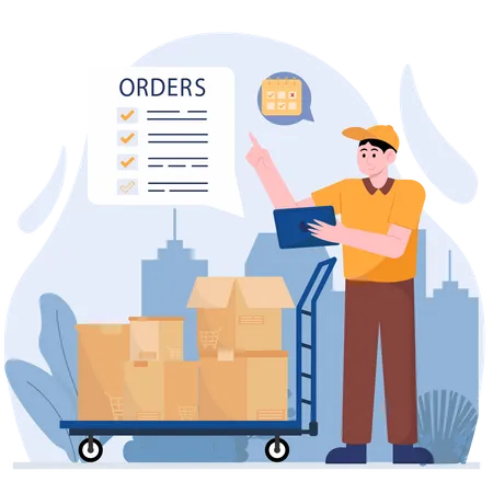 Man Checking Shipments  Illustration