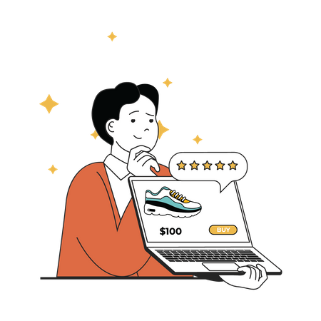 Man checking shoes review  Illustration