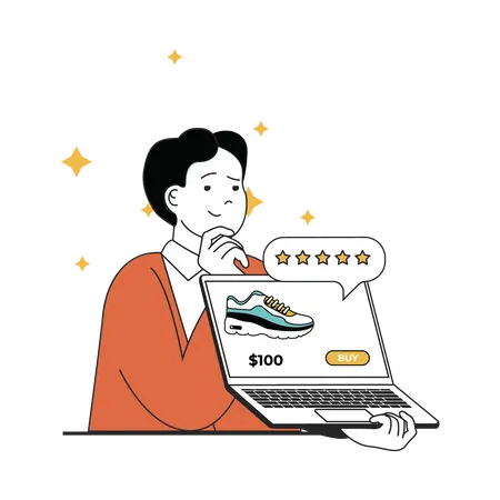 Man checking shoes review  Illustration