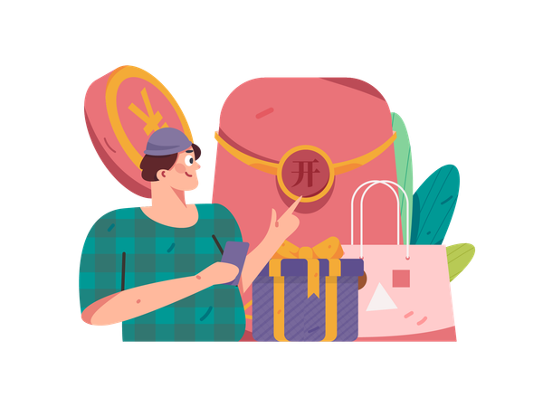 Man checking shopping bill  Illustration