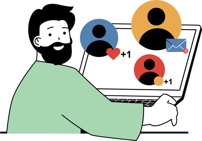 ソーシャルメディアをチェックする男性  イラスト