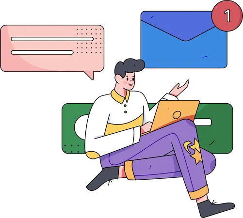 Man checking social media mail and comment  Illustration