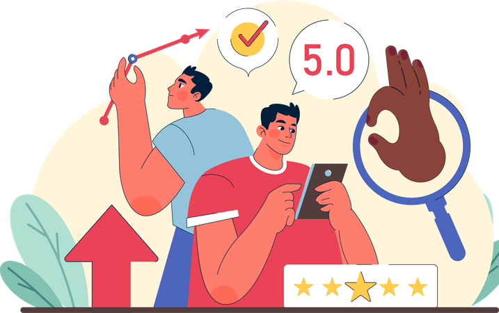 Man checking Social proof and expert Approval  Illustration