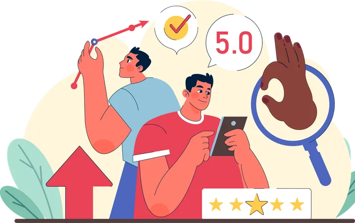 Man checking Social proof and expert Approval  Illustration