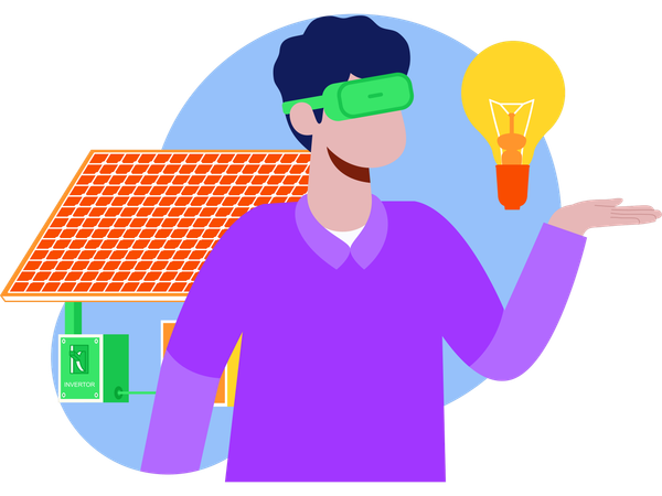 Man Checking Solar System Using Vr Technology  Illustration