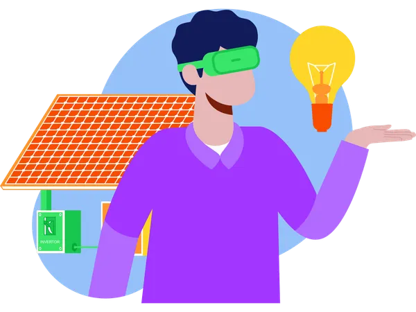 Man Checking Solar System Using Vr Technology  Illustration