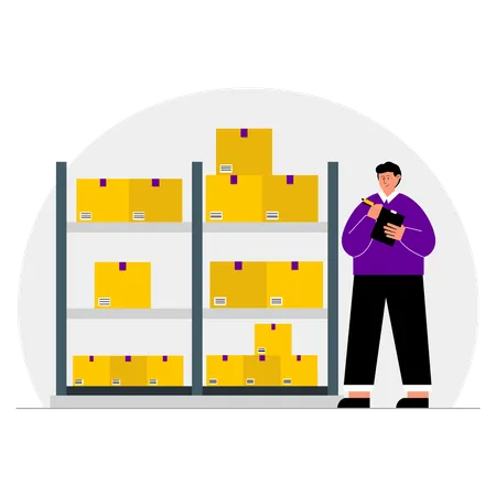 Man checking stock in warehouse  Illustration