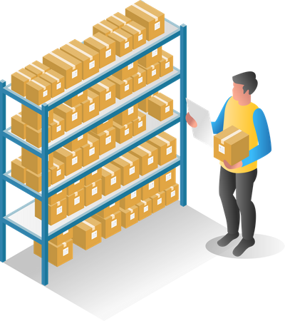 Man checking stock in warehouse  Illustration