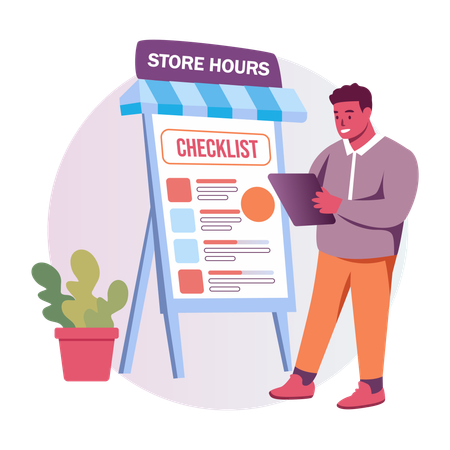 Man checking store hours  Illustration