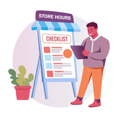 Man checking store hours  Illustration