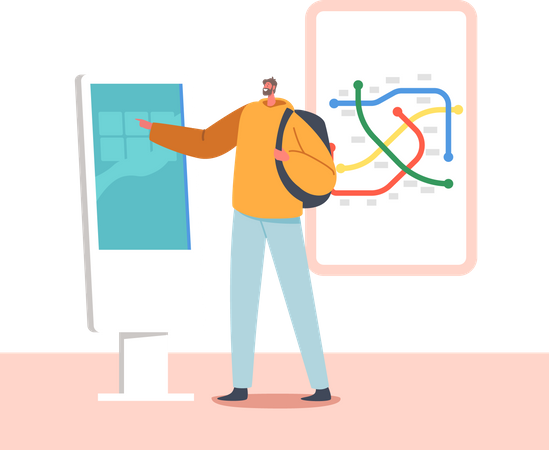 Man checking subway plan  Illustration