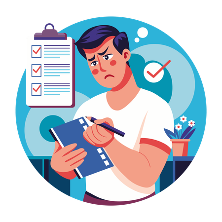 Man checking task list  Illustration