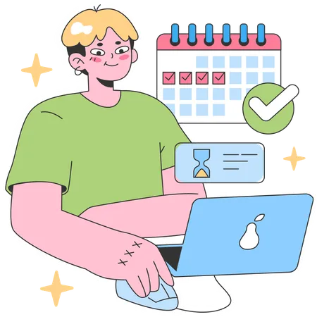 Man checking task schedule  Illustration