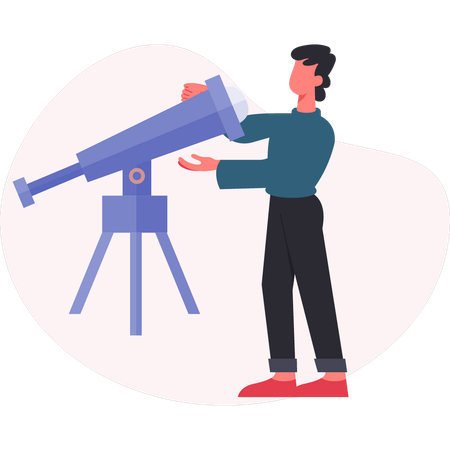 Man checking telescope lens  Illustration