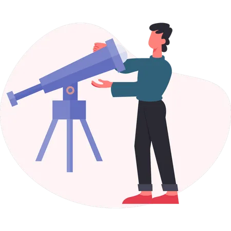 Man checking telescope lens  Illustration