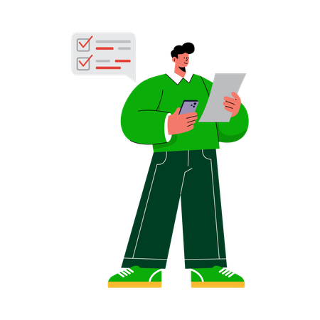 Man checking To-Do List Before Shopping  Illustration