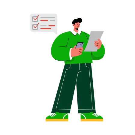 Man checking To-Do List Before Shopping  Illustration