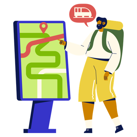 Man Checking Train Route  Illustration