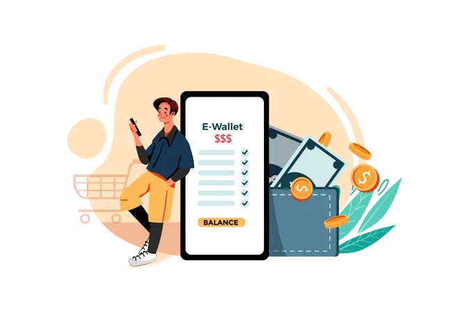 Man checking wallet balance  Illustration