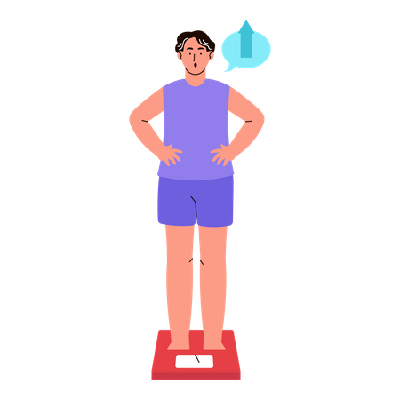 Man Checking Weight on Scale Illustration