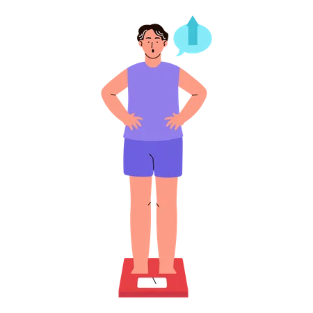 Man Checking Weight on Scale  Illustration