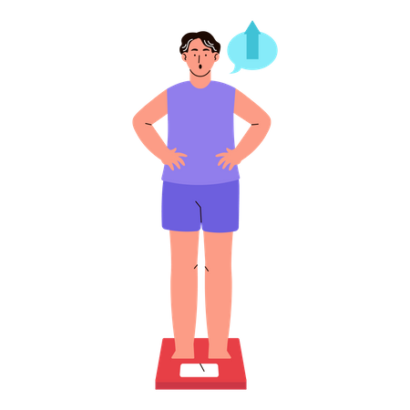 Man Checking Weight on Scale  Illustration