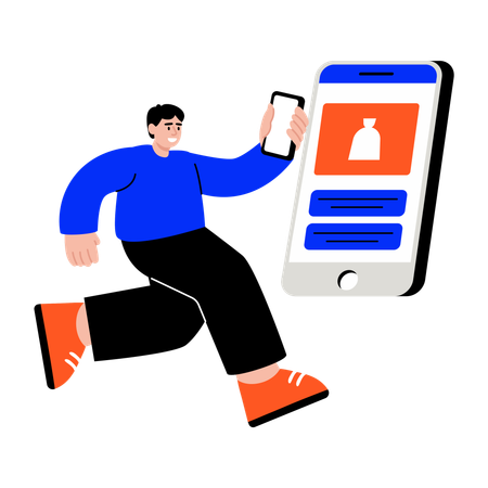 カード残高を確認する男性  イラスト