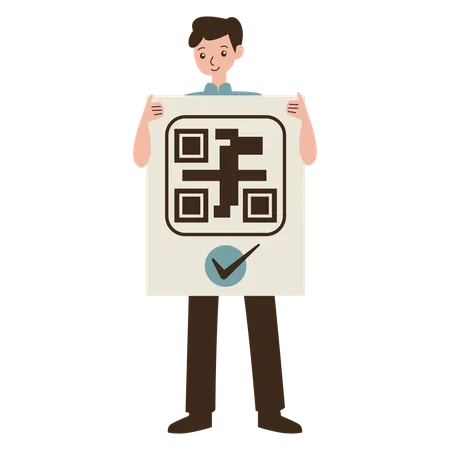 Man checks Barcode Identification  Illustration