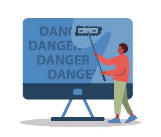 Man checks for computer danger  Illustration