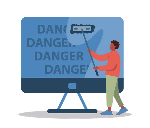 Man checks for computer danger  Illustration