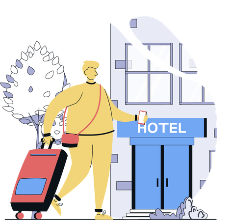 Man checks in traveler hotel  Illustration