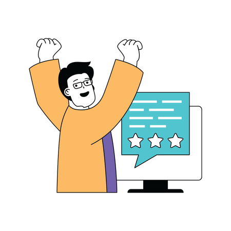 Man cheering after getting stars  Illustration