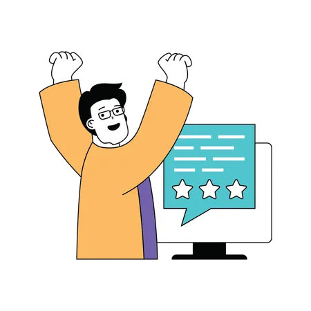Man cheering after getting stars  Illustration